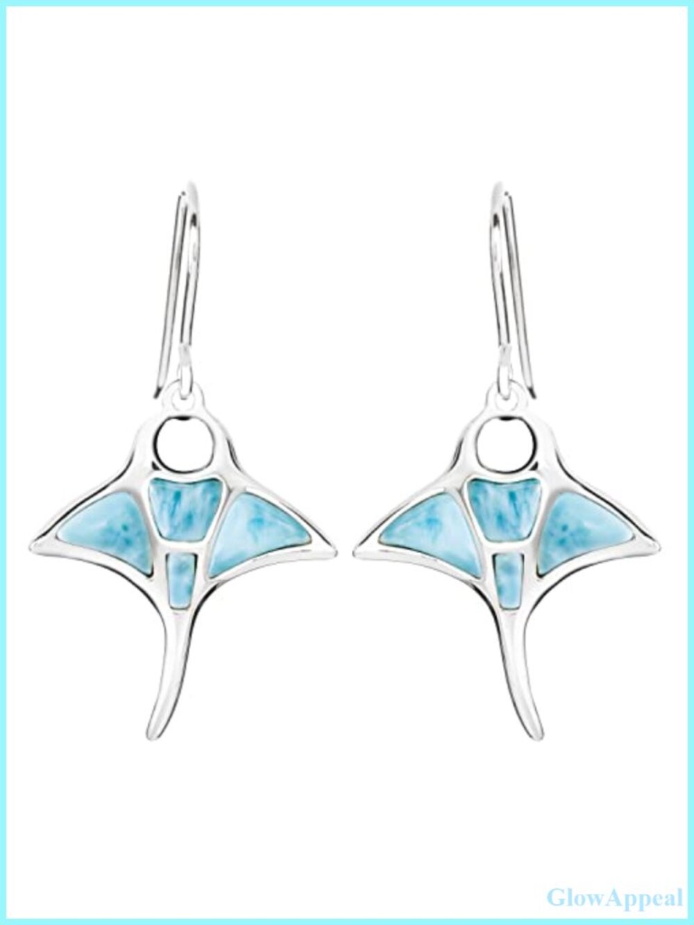 925 Sterling Silver Manta Ray Opal Koa Wood Larimar Dangle Hook Earrings